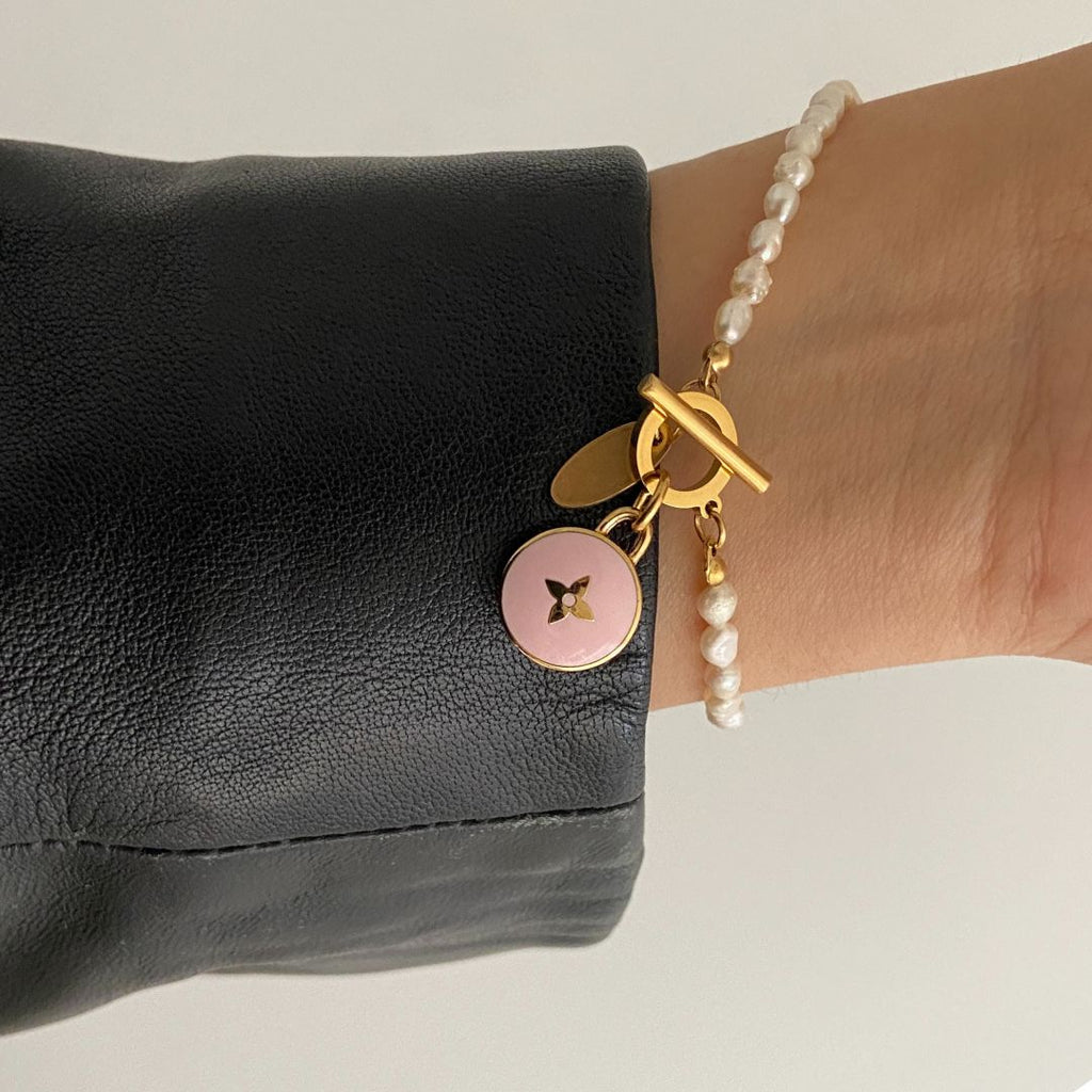 Authentic Louis Vuitton Pastilles Pink Pastel Pendant- Pearls Bracelet