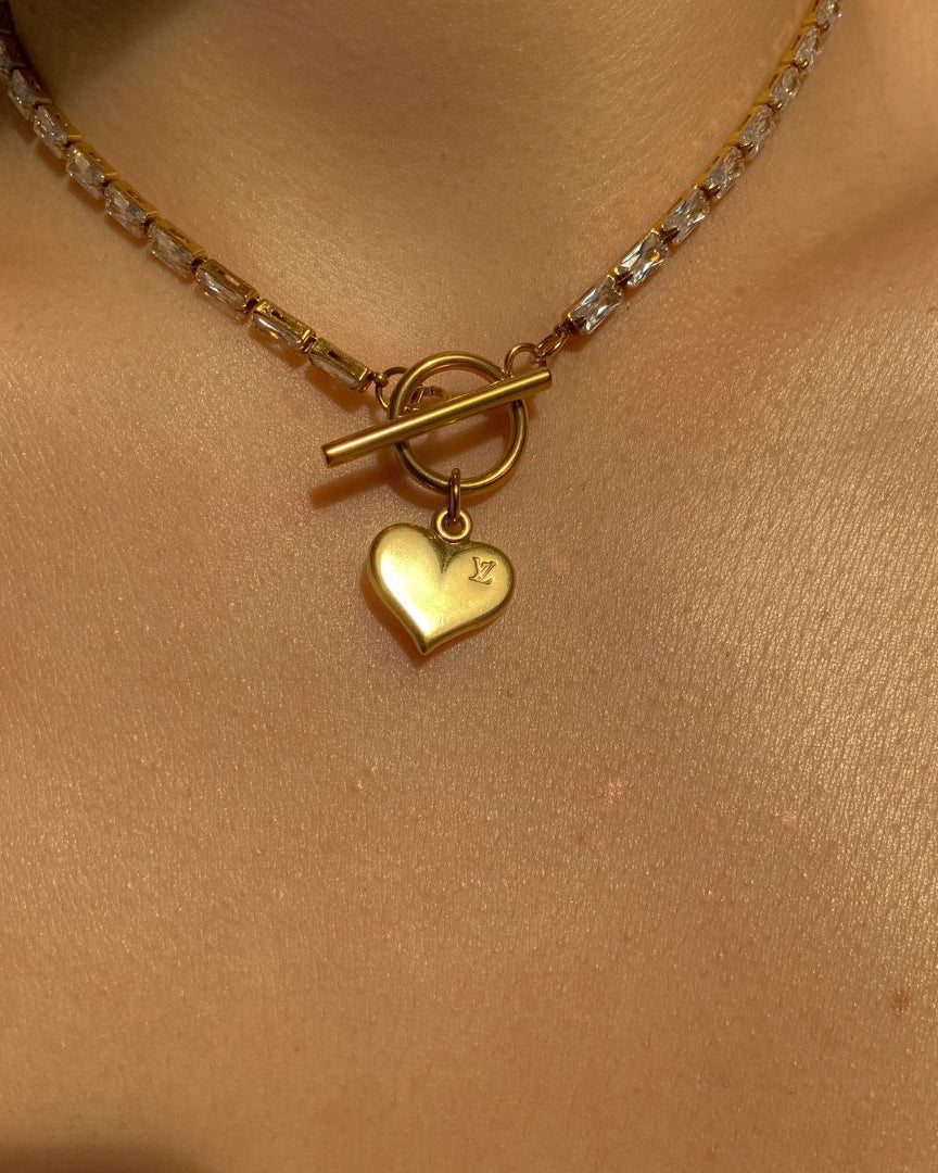 Authentic Louis Vuitton Pendant Heart  Reworked Diamante Necklace