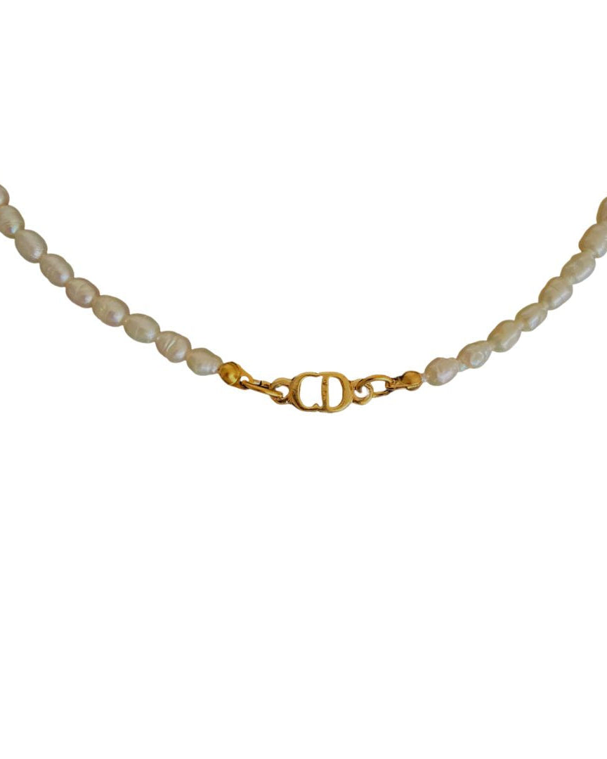 Authentic Mini CD Pearls Dior pendant -Repurposed Pearls Choker