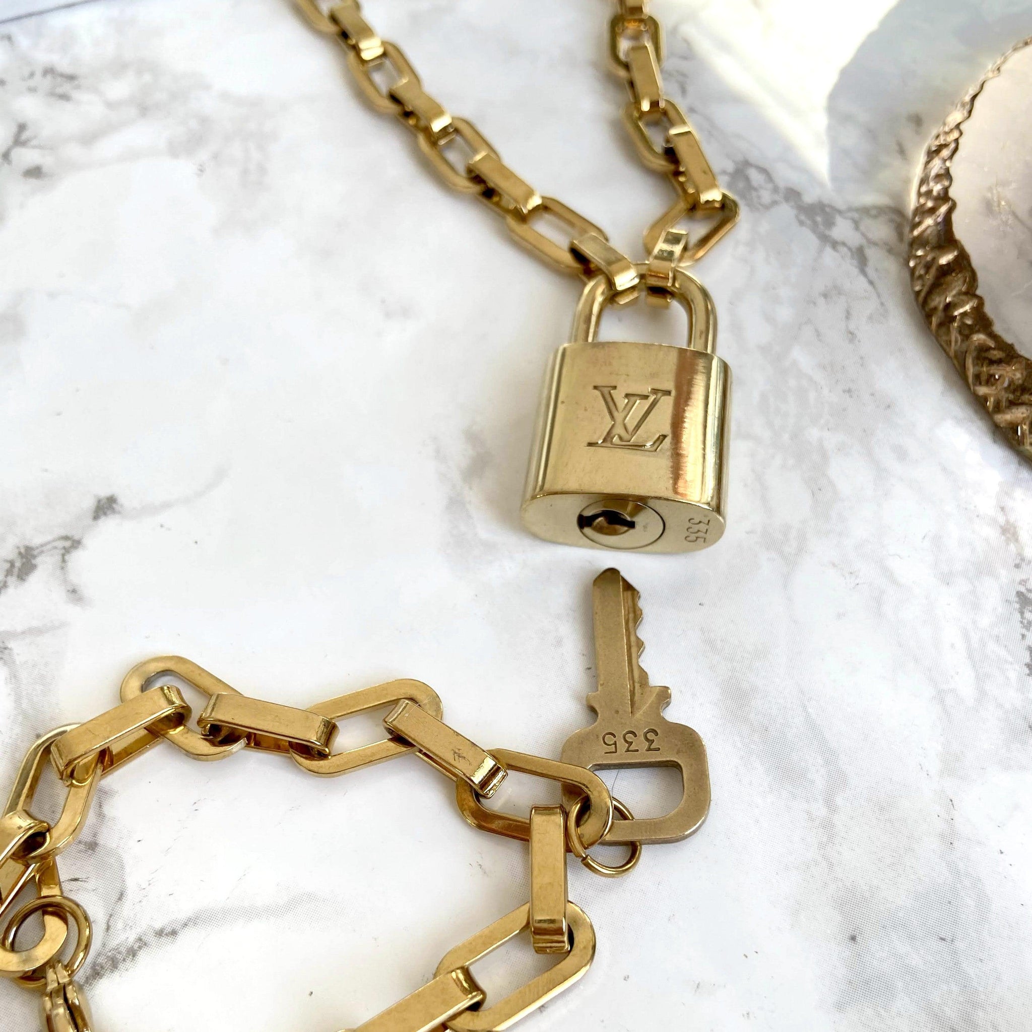 Louis Vuitton Set Lock Cuban Chain Necklace With Key Bracelet
