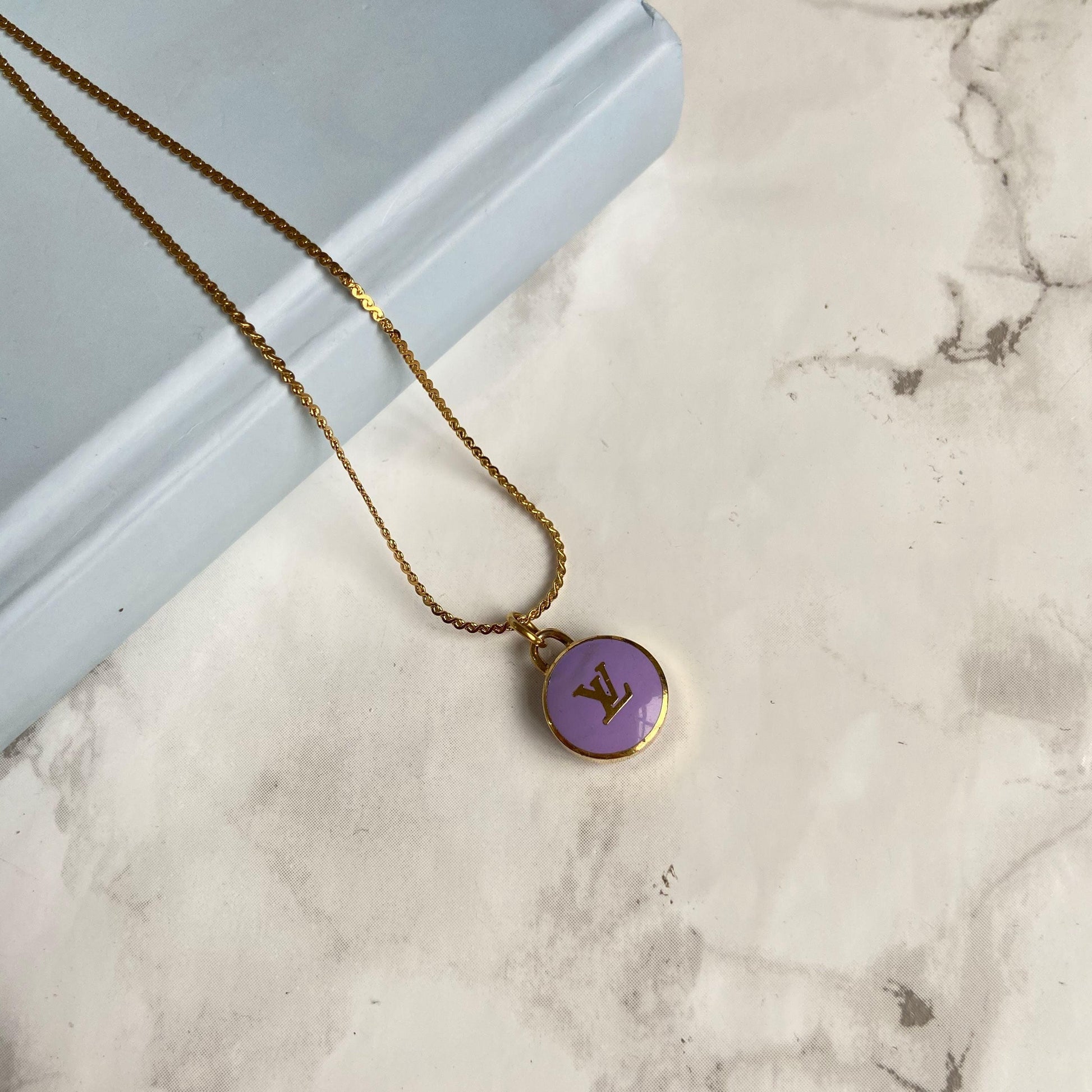 Authentic Louis Vuitton Logo Purple Pendant- Necklace - Boutique SecondLife