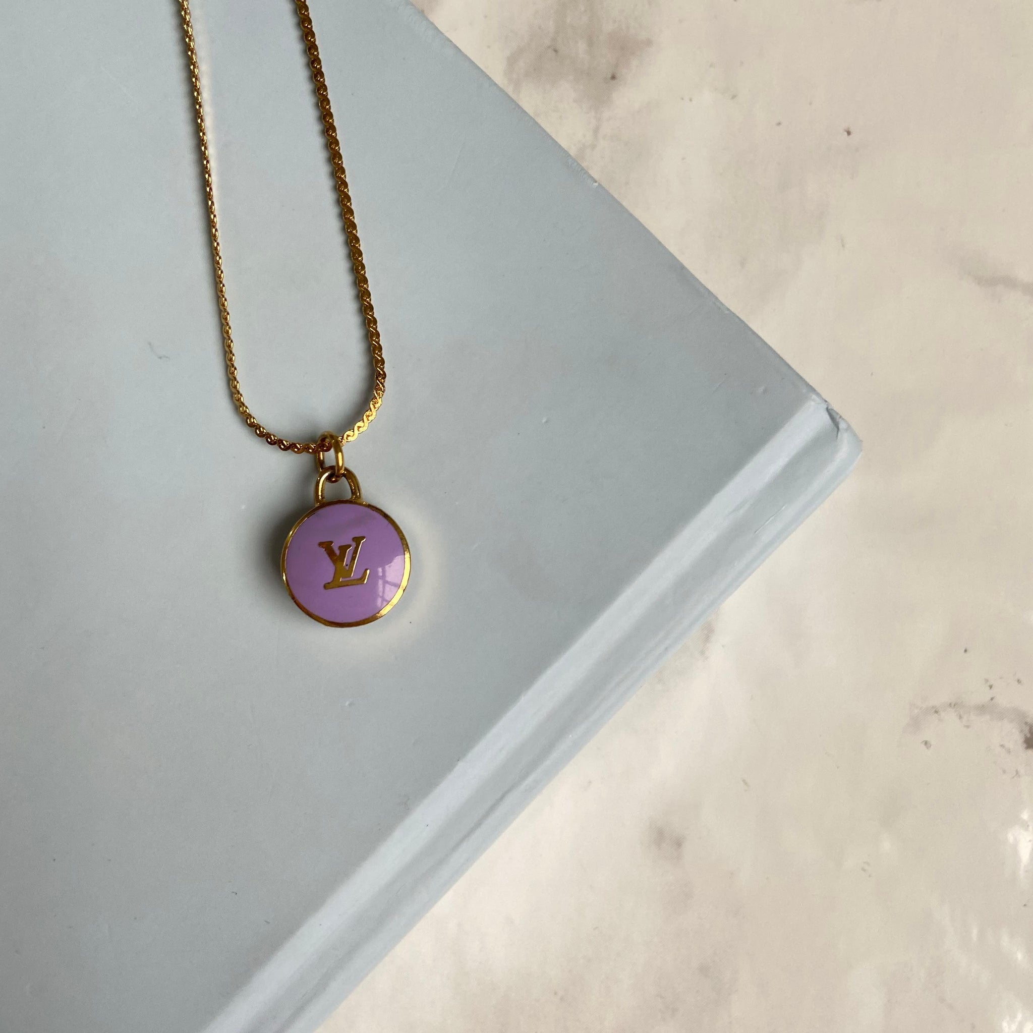 Authentic Louis Vuitton Logo Purple Pendant- Necklace – Boutique