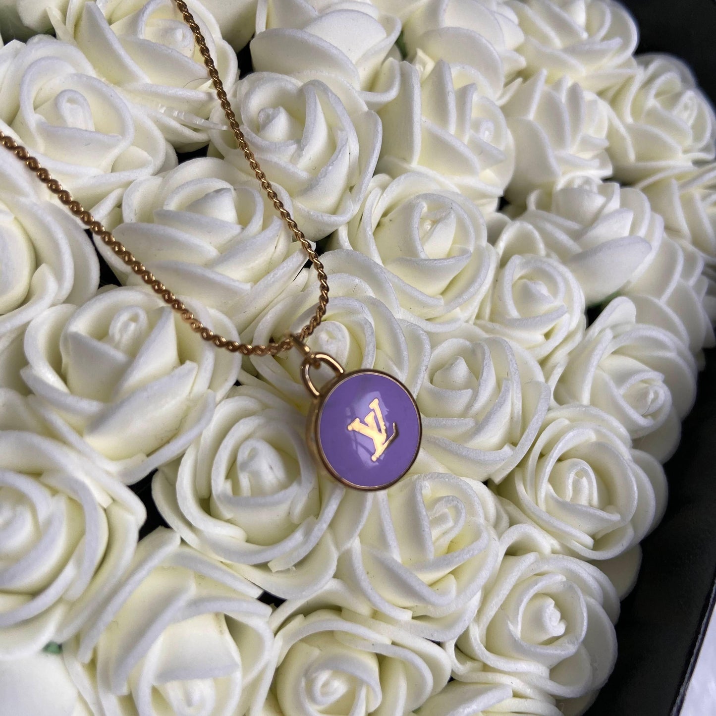 Authentic Louis Vuitton Logo Purple Pendant- Necklace - Boutique SecondLife