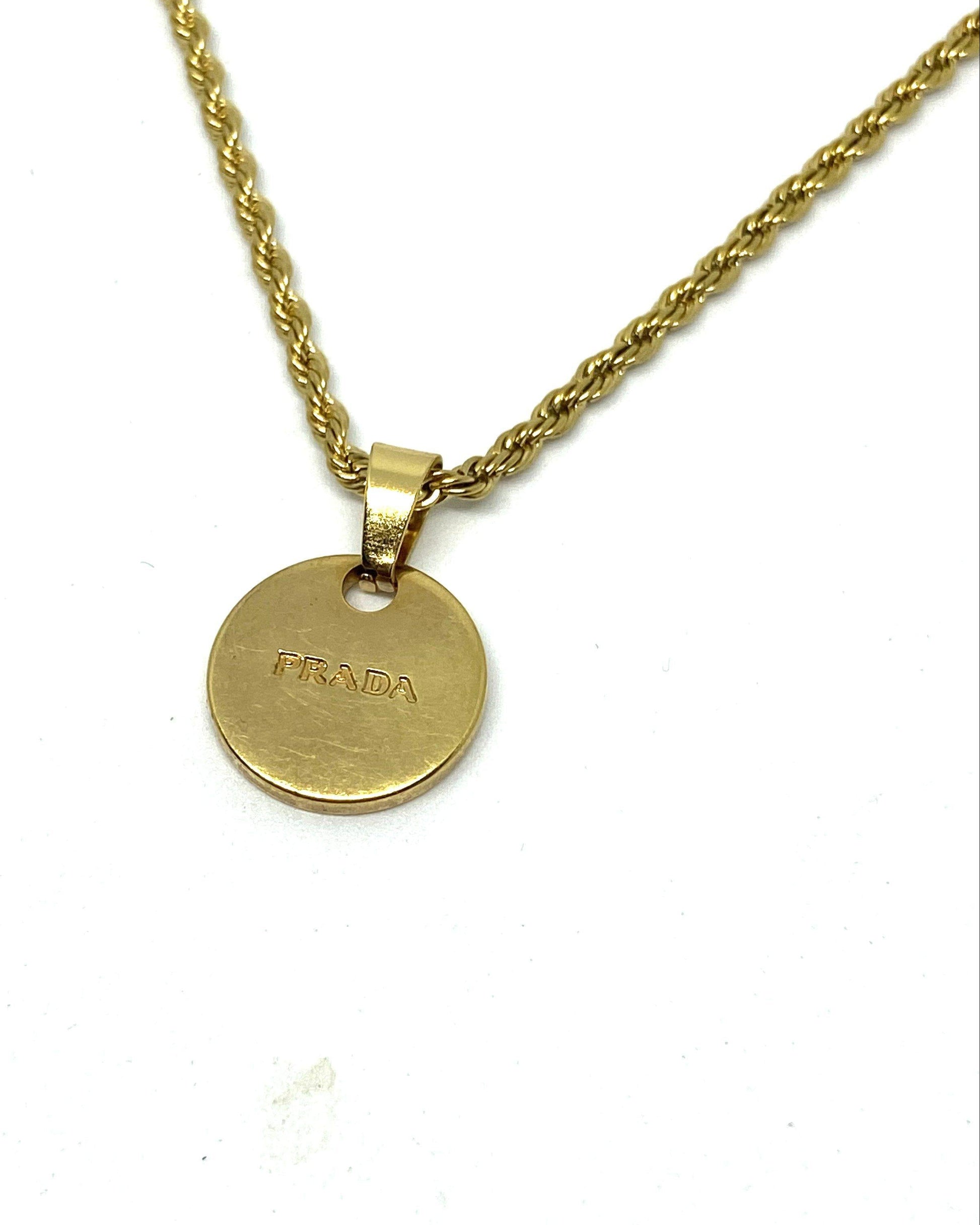 Repurposed Authentic Prada Mini circle tag - Necklace - Boutique SecondLife