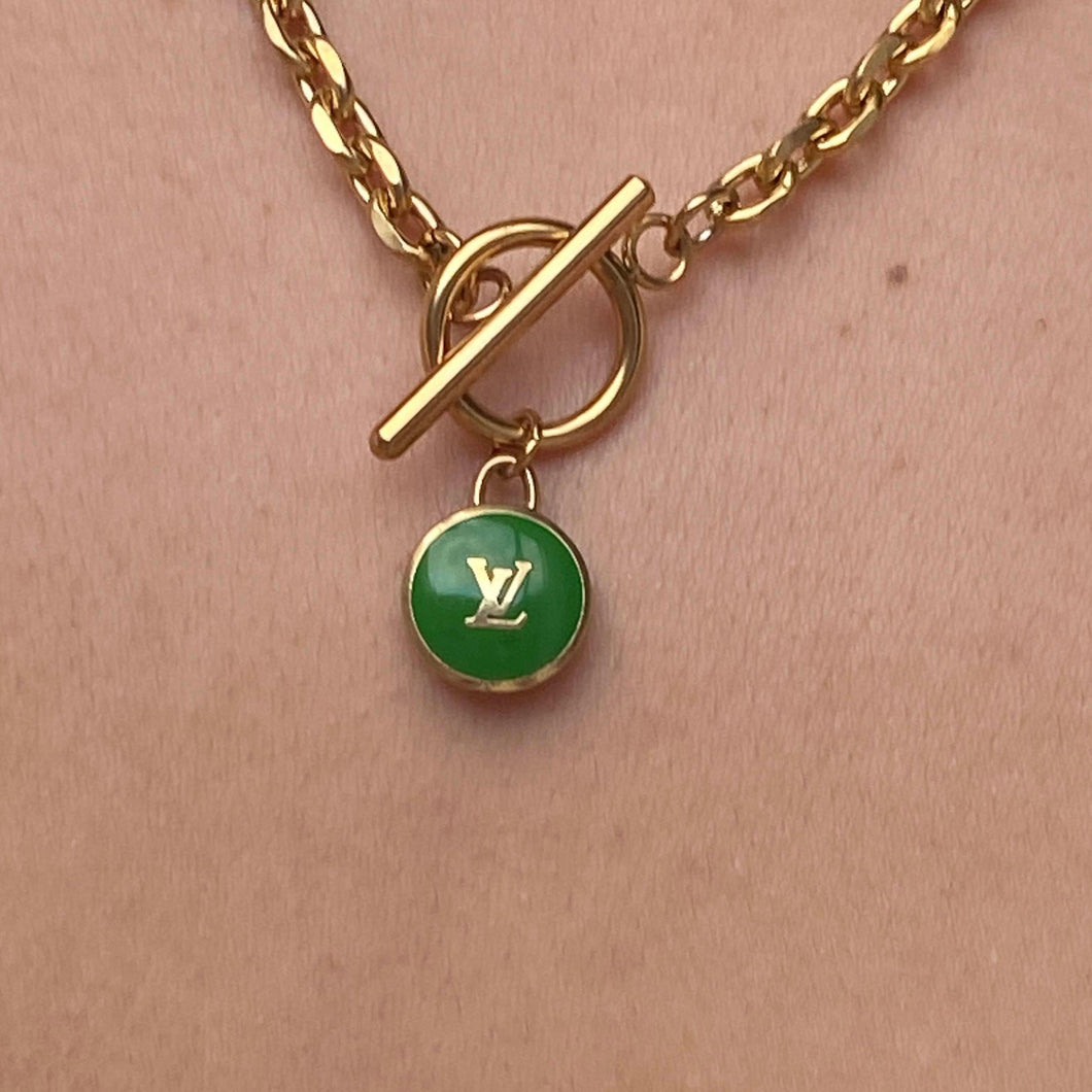 Authentic Louis Vuitton Logo Green Pendant- Necklace Pastilles Pendant - Boutique SecondLife