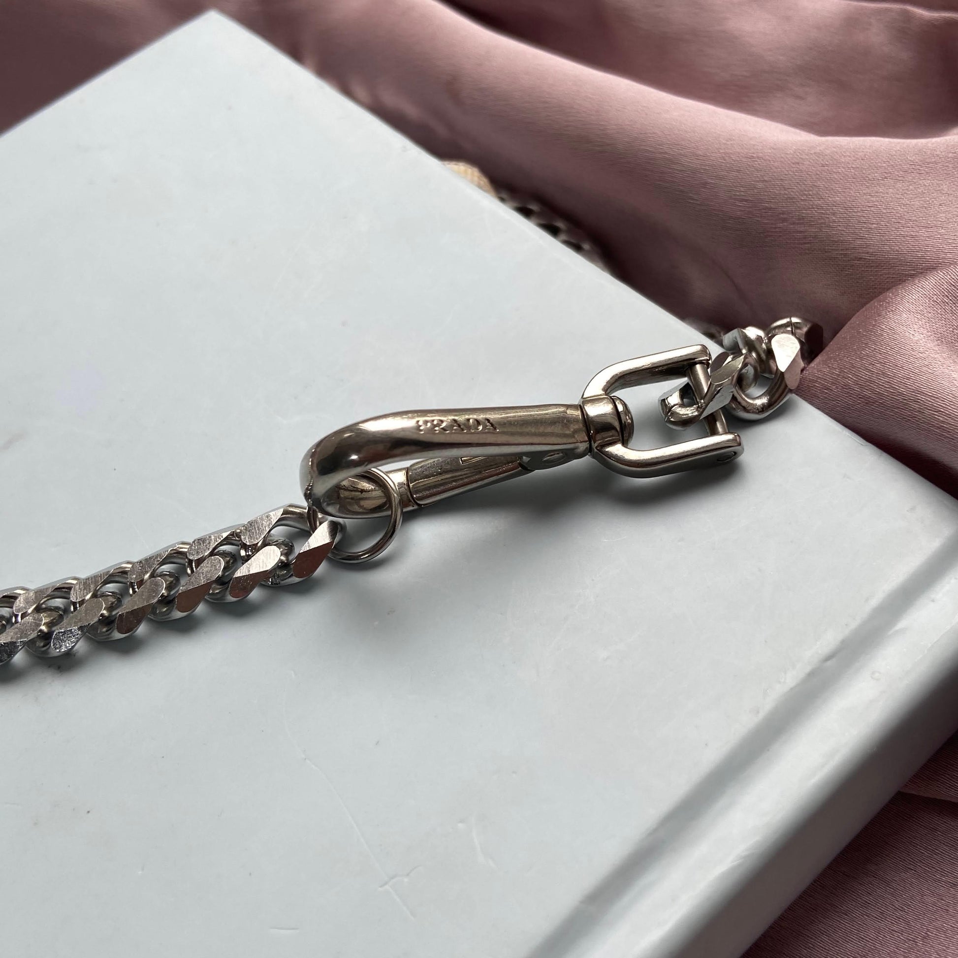 Repurposed Silver Authentic Prada Clasp- Necklace - Boutique SecondLife