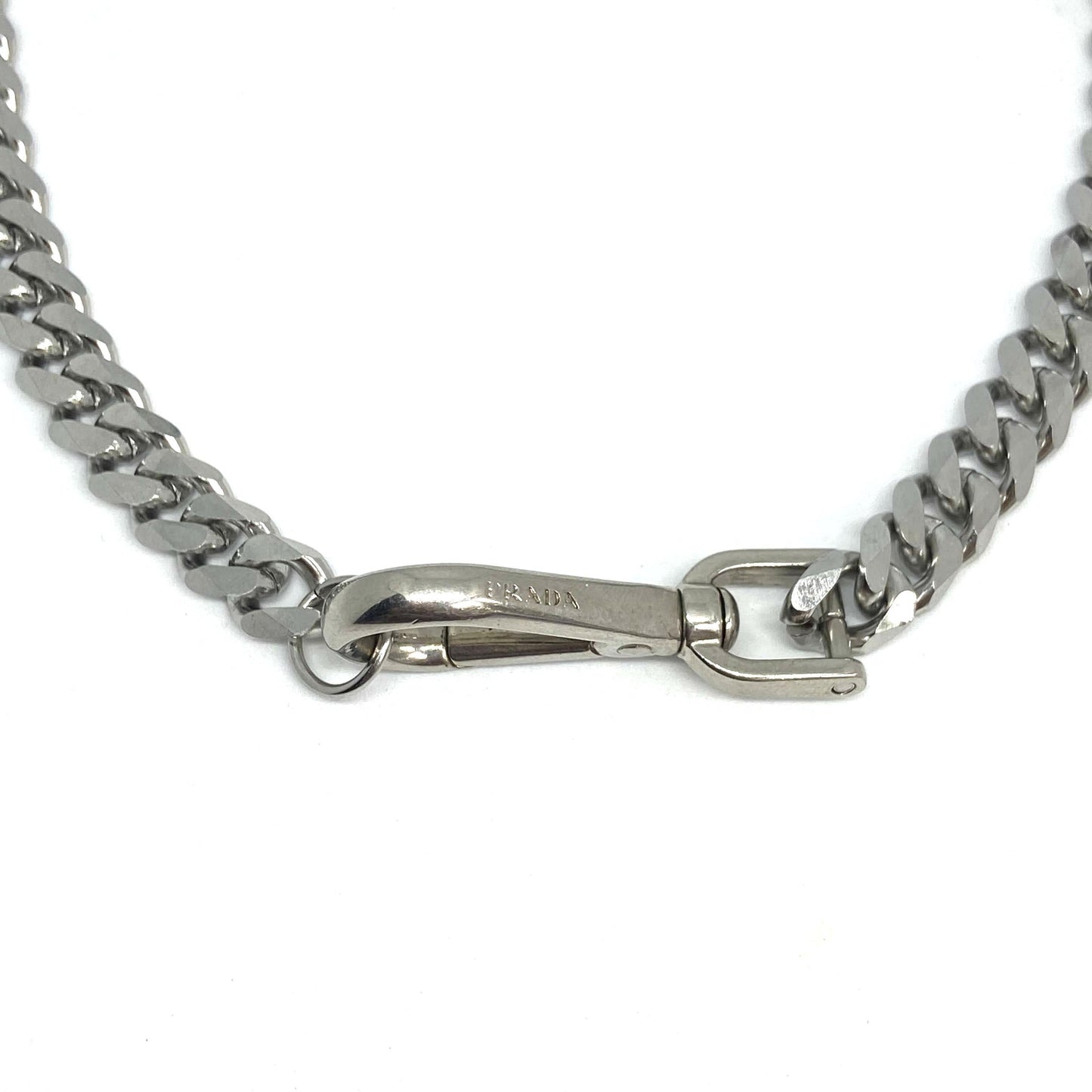 Repurposed Silver Authentic Prada Clasp- Necklace - Boutique SecondLife