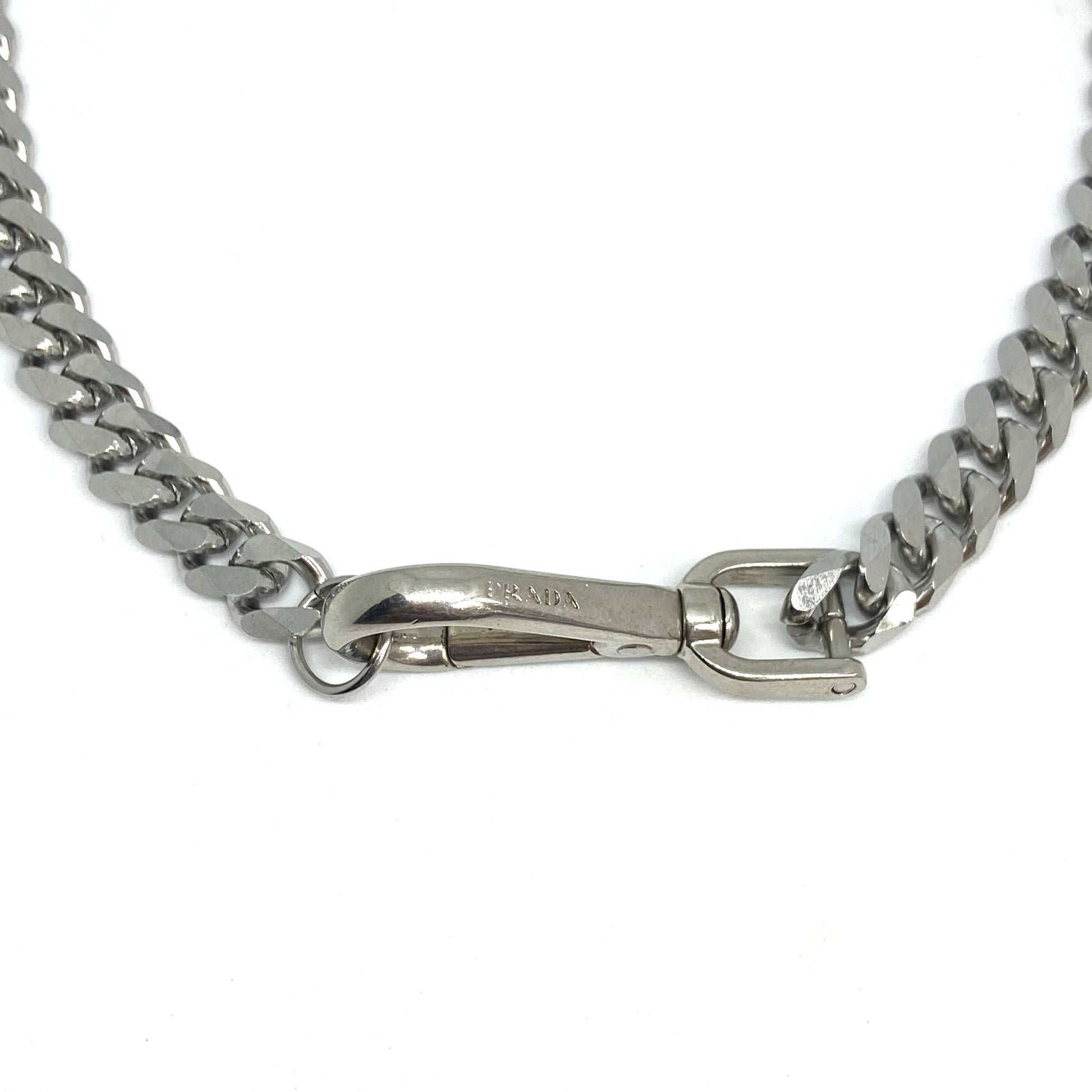 Repurposed Silver Authentic Prada Clasp- Necklace - Boutique SecondLife