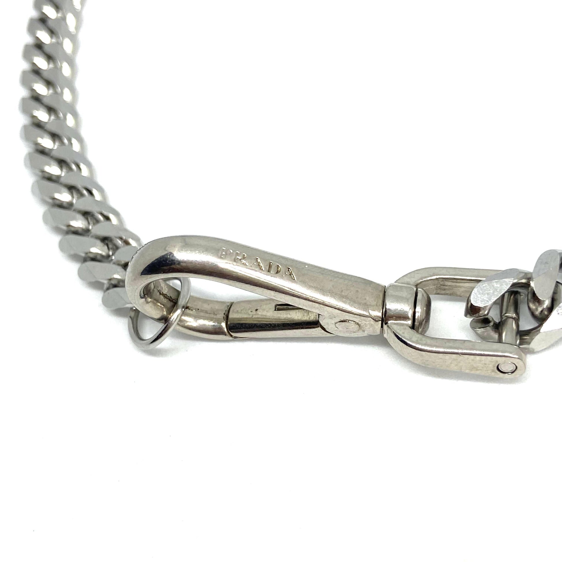 Repurposed Silver Authentic Prada Clasp- Necklace - Boutique SecondLife