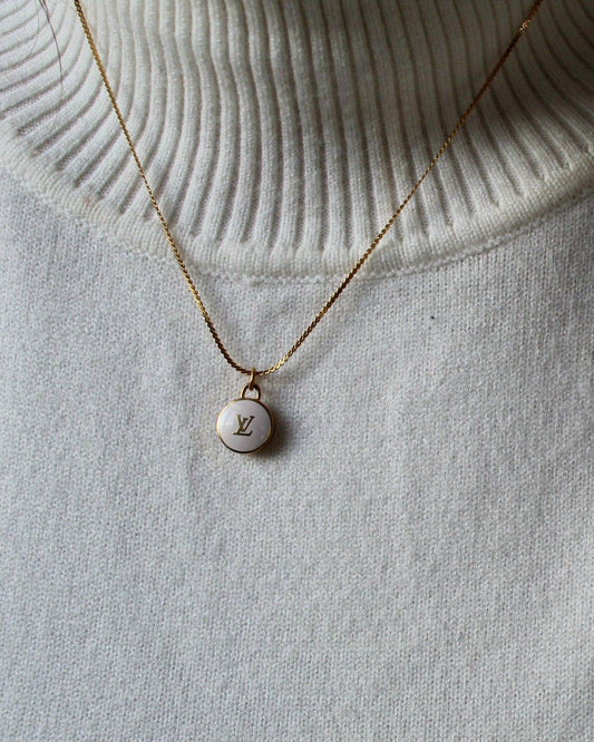 Authentic Louis Vuitton Logo White Pendant- Necklace - Boutique SecondLife