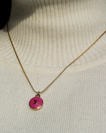 Authentic Louis Vuitton Logo Fucsia Pendant- Necklace - Boutique SecondLife