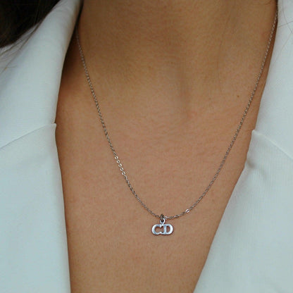 Authtentic Dior Silver mini tag C.D  Reworked Necklace - Boutique SecondLife