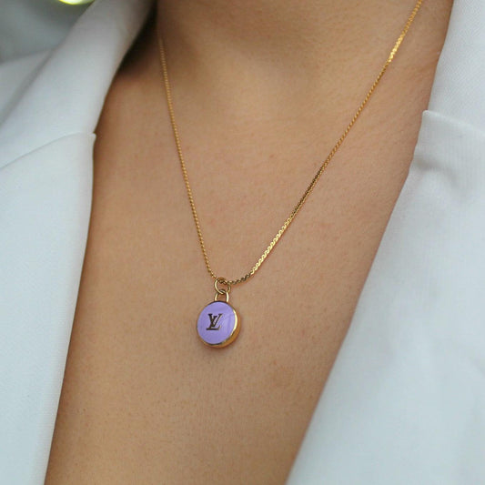 Authentic Louis Vuitton Logo Purple Pendant- Necklace - Boutique SecondLife