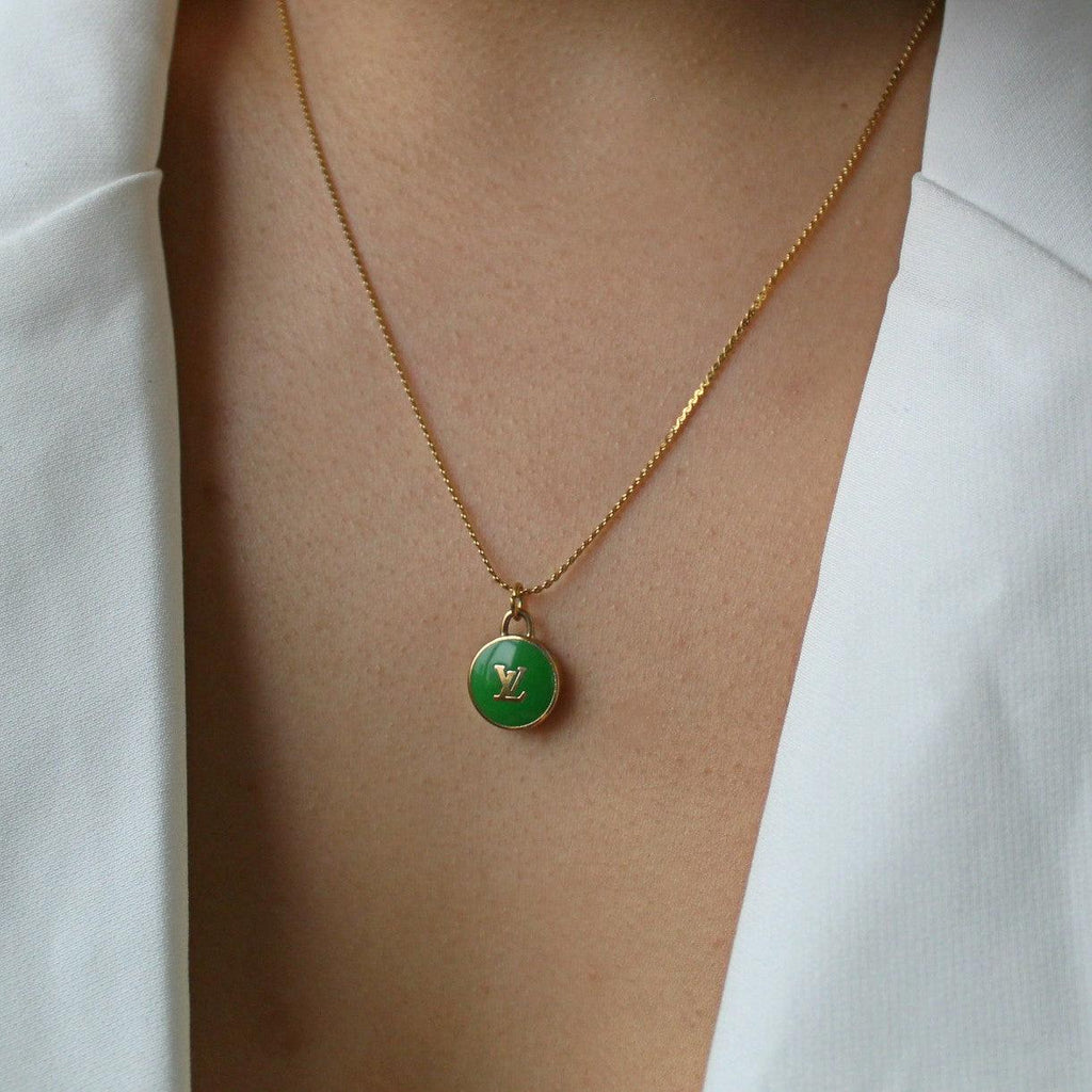 Authentic Louis Vuitton Logo Green Pendant- Necklace - Boutique SecondLife