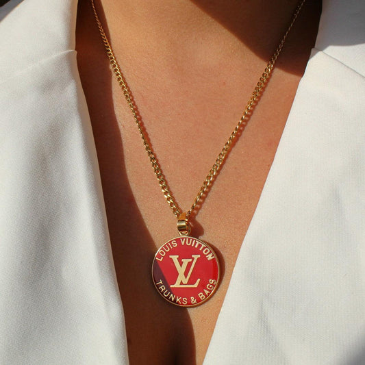 Authentic Louis Vuitton Red Round Pendant- Reworked Necklace - Boutique SecondLife