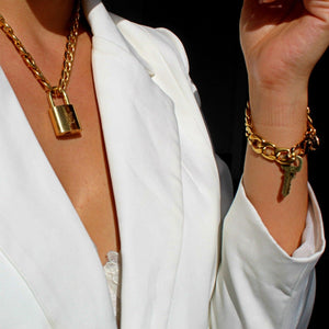 Louis Vuitton Set Lock Cuban Chain Necklace with Key Bracelet For