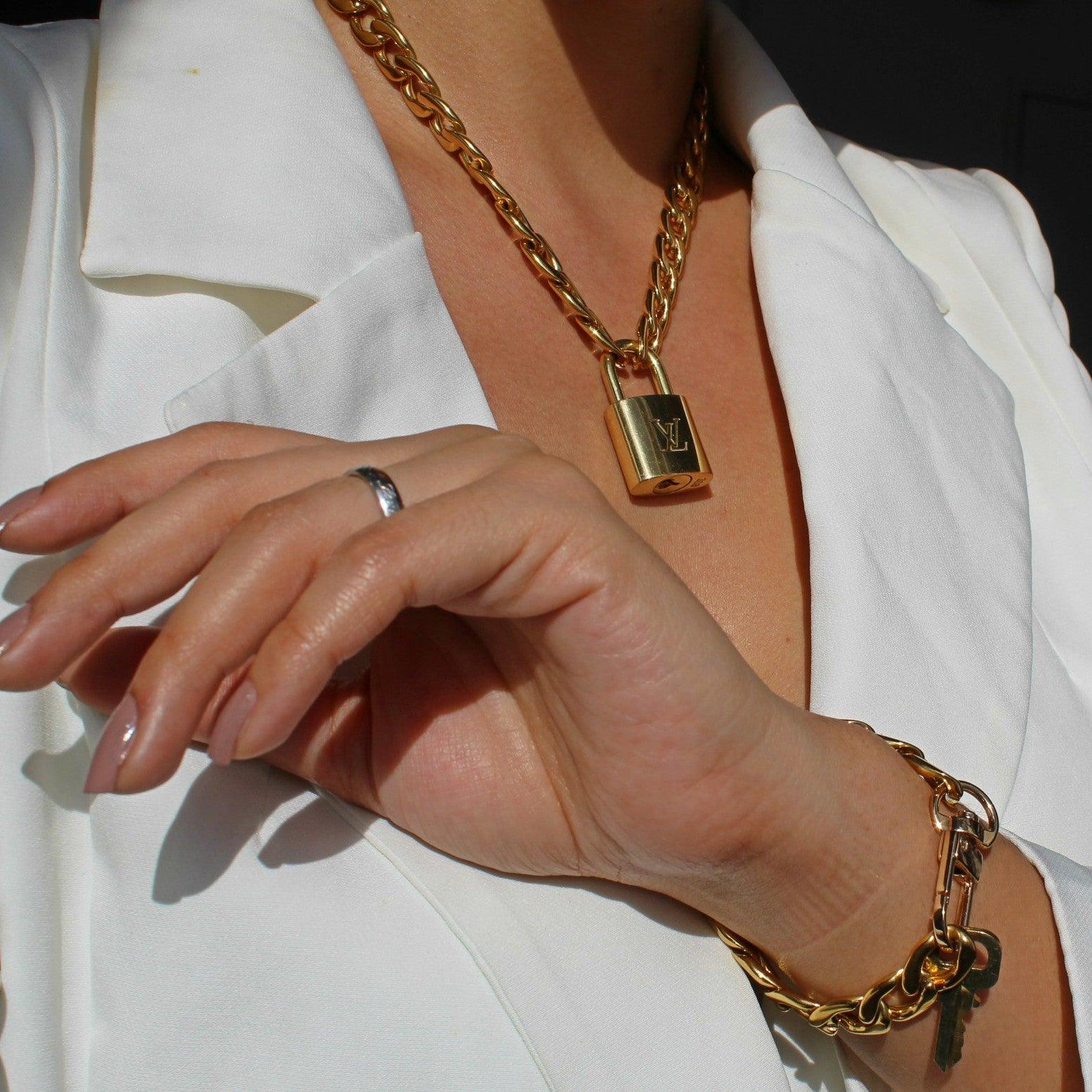Louis Vuitton Set Lock Cuban Chain Necklace with Key Bracelet - Boutique SecondLife