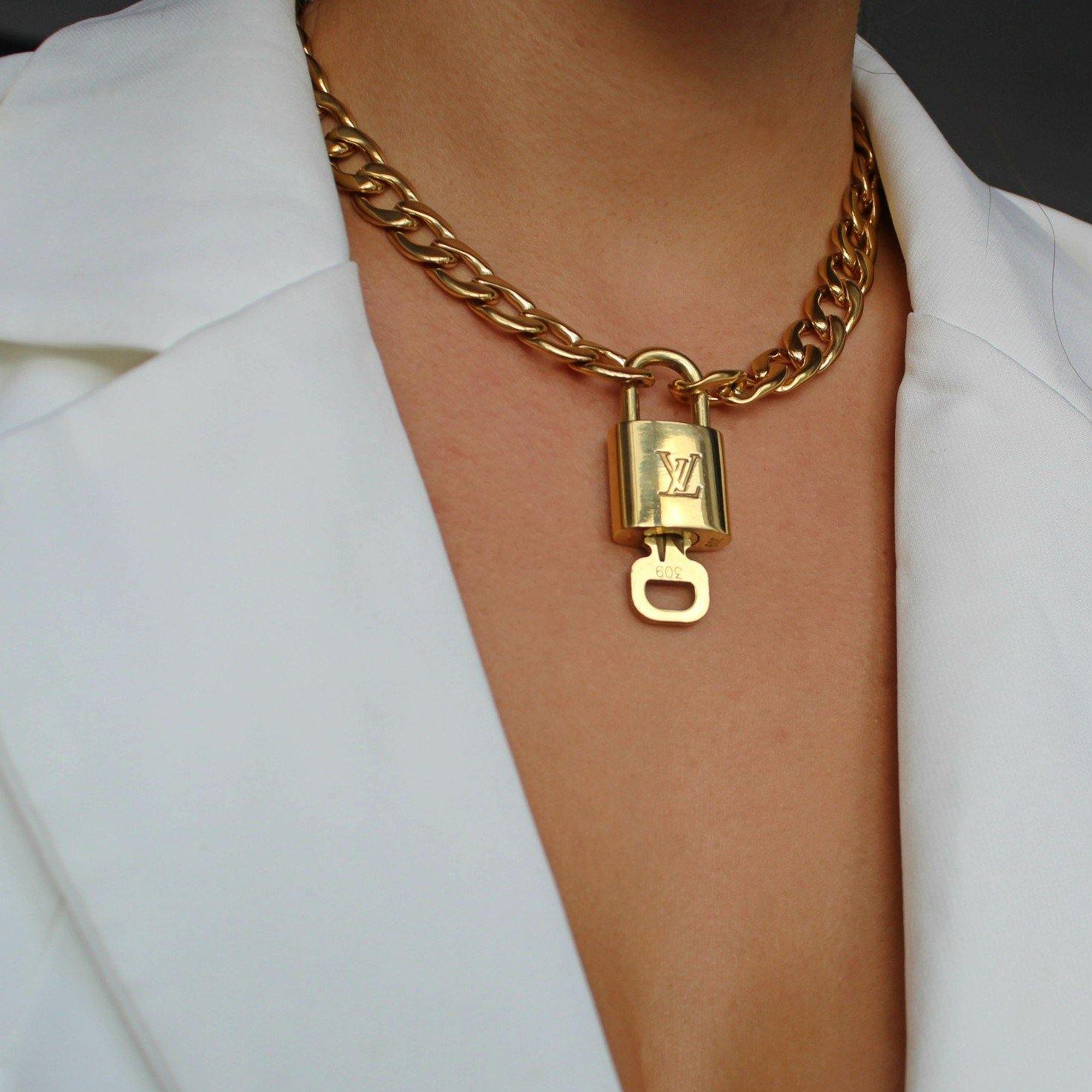 Reworked Vintage Chunky Louis Vuitton Padlock Necklace Silver Necklace
