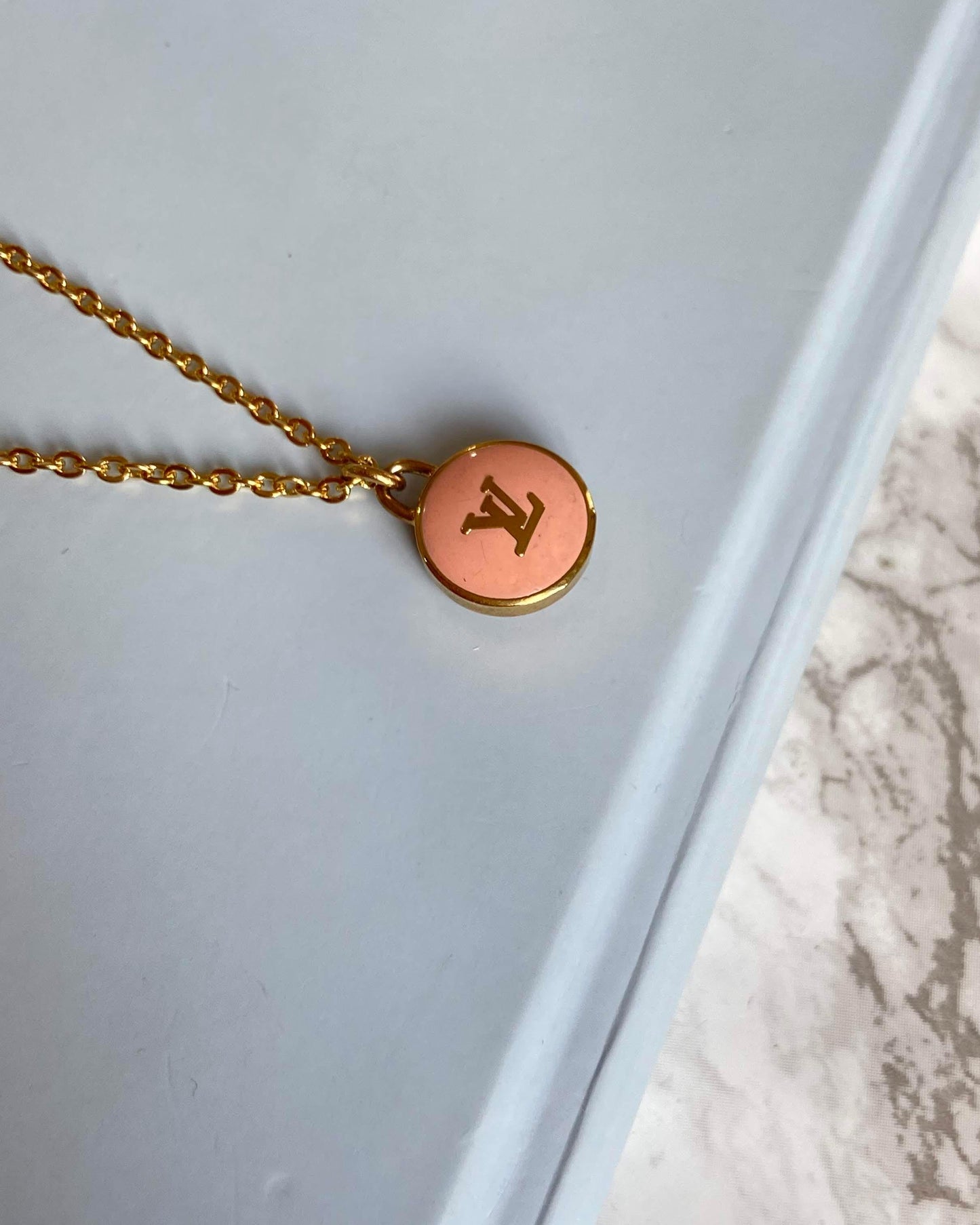 Authentic Louis Vuitton Logo Peach Pendant- Necklace - Boutique SecondLife
