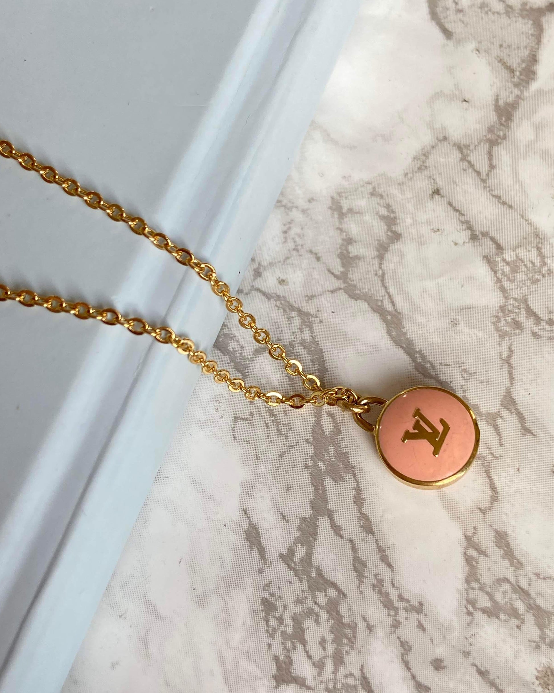 Authentic Louis Vuitton Logo Peach Pendant- Necklace - Boutique SecondLife