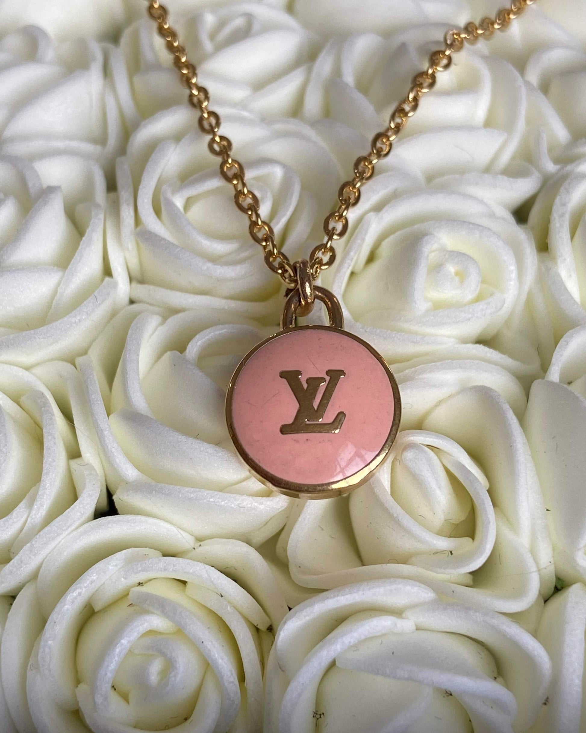 Authentic Louis Vuitton Logo Peach Pendant- Necklace - Boutique SecondLife