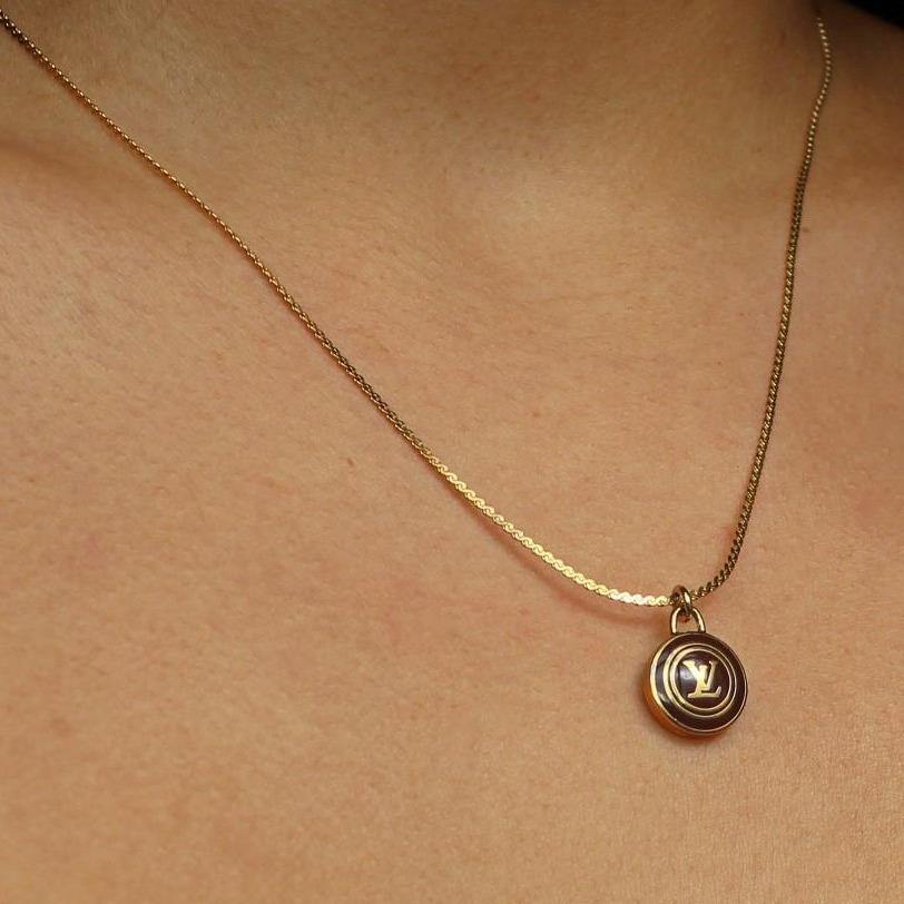 Authentic Louis Vuitton Logo Chocolate Pendant Necklace - Boutique SecondLife