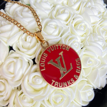 Authentic Louis Vuitton Red Round Pendant- Reworked Necklace - Boutique SecondLife
