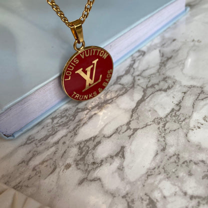 Authentic Louis Vuitton Red Round Pendant- Reworked Necklace - Boutique SecondLife