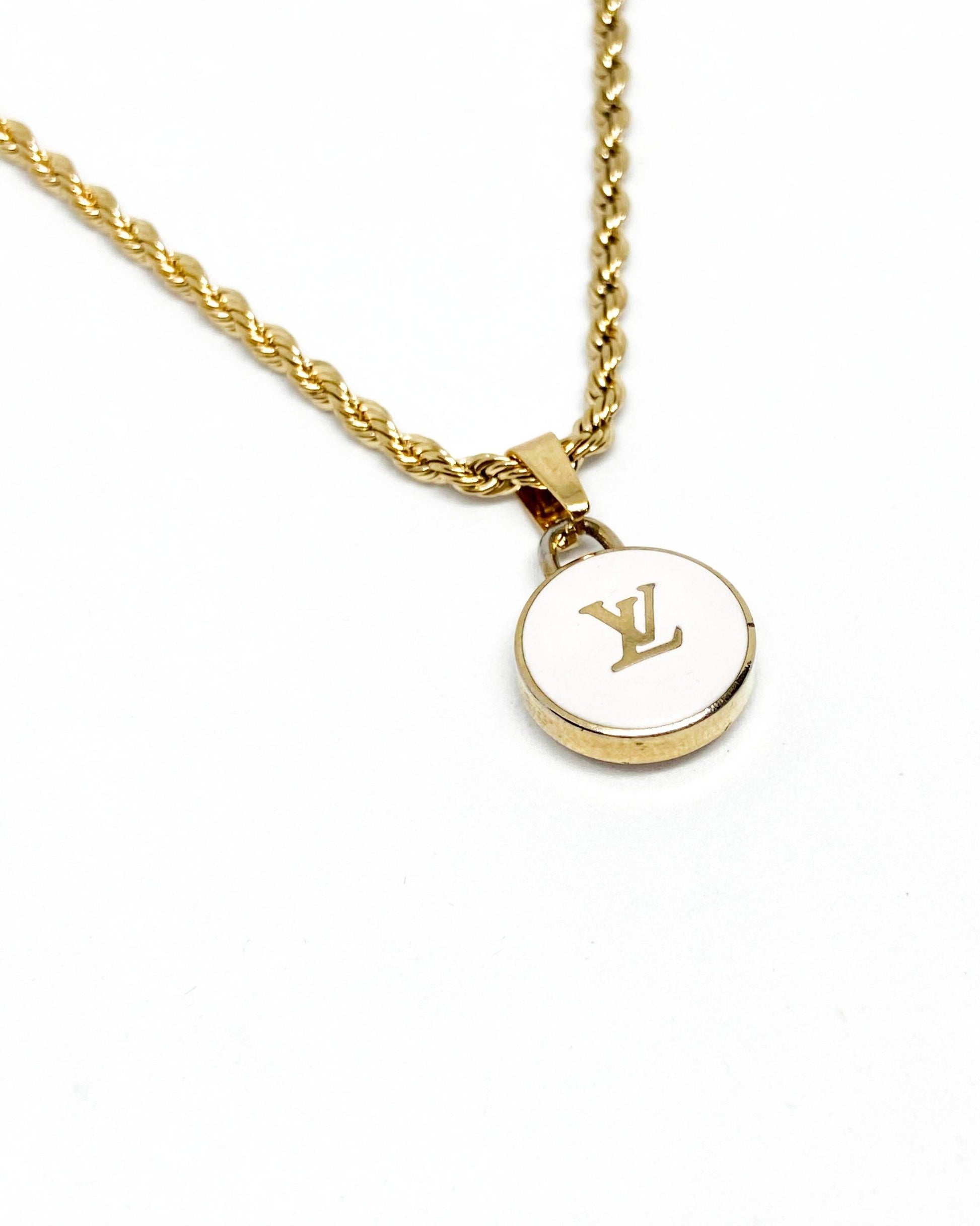 Authentic Louis Vuitton Logo White Pendant- Necklace - Boutique SecondLife