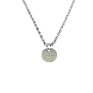 Gift Edition - Repurposed Authentic Silver Prada Mini circle tag - Necklace - Boutique SecondLife