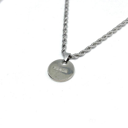 Gift Edition - Repurposed Authentic Silver Prada Mini circle tag - Necklace - Boutique SecondLife