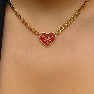 Repurposed Authentic Prada Red Heart tag - Necklace - Boutique SecondLife