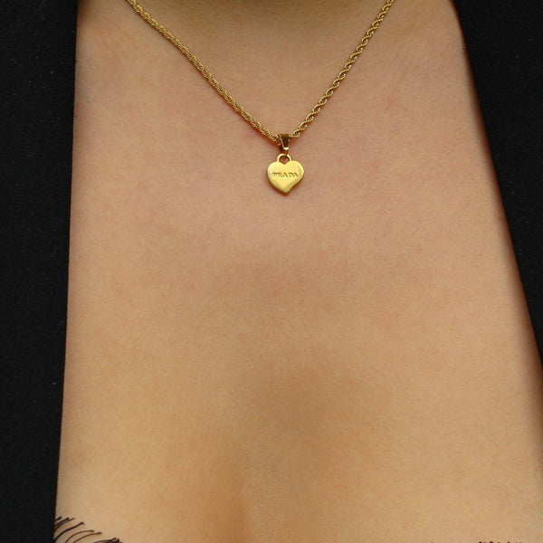 Gift Edition - Repurposed Authentic Prada Mini Heart tag - Necklace - Boutique SecondLife