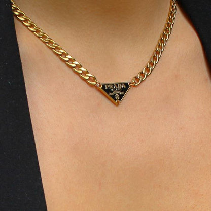 Repurposed Authentic Prada Black tag - Necklace - Boutique SecondLife