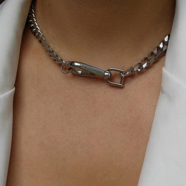 Repurposed Silver Authentic Prada Clasp- Necklace - Boutique SecondLife