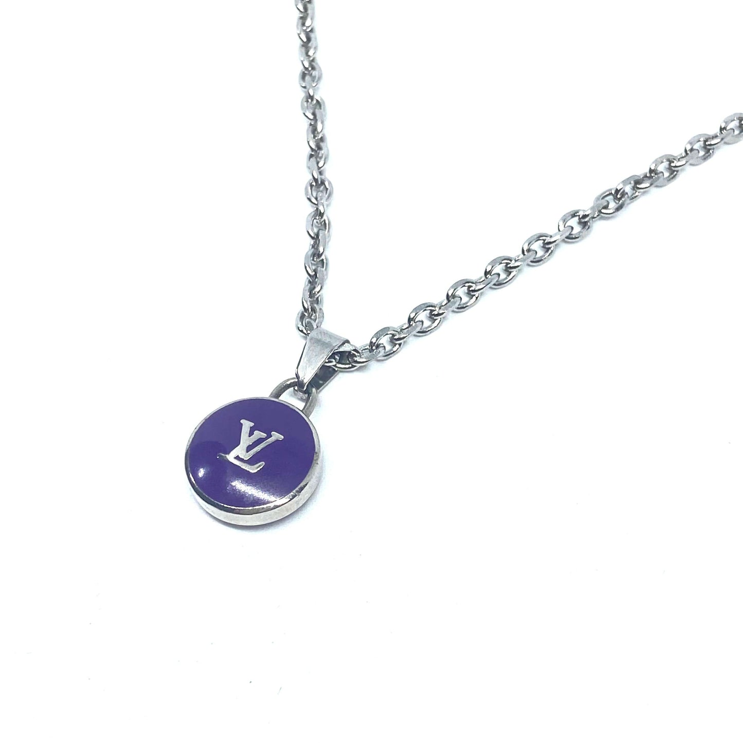 Authentic Louis Vuitton Logo Purple Pendant - Reworked Necklace - Boutique SecondLife
