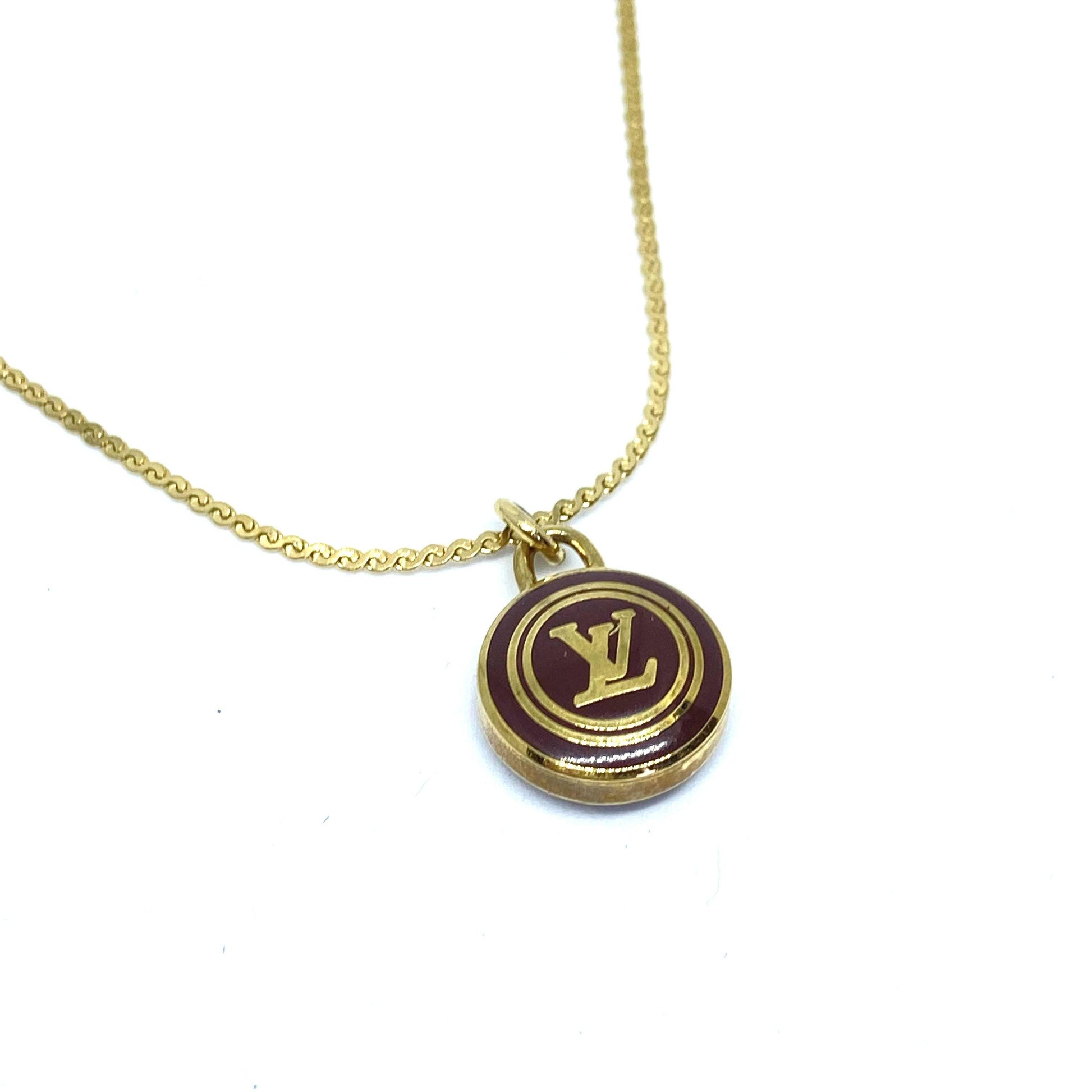Authentic Louis Vuitton Logo Chocolate Pendant Necklace - Boutique SecondLife