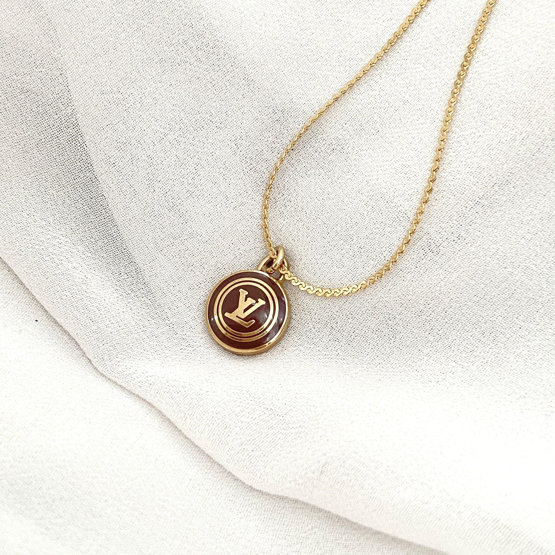 Authentic Louis Vuitton Logo Chocolate Pendant Necklace - Boutique SecondLife