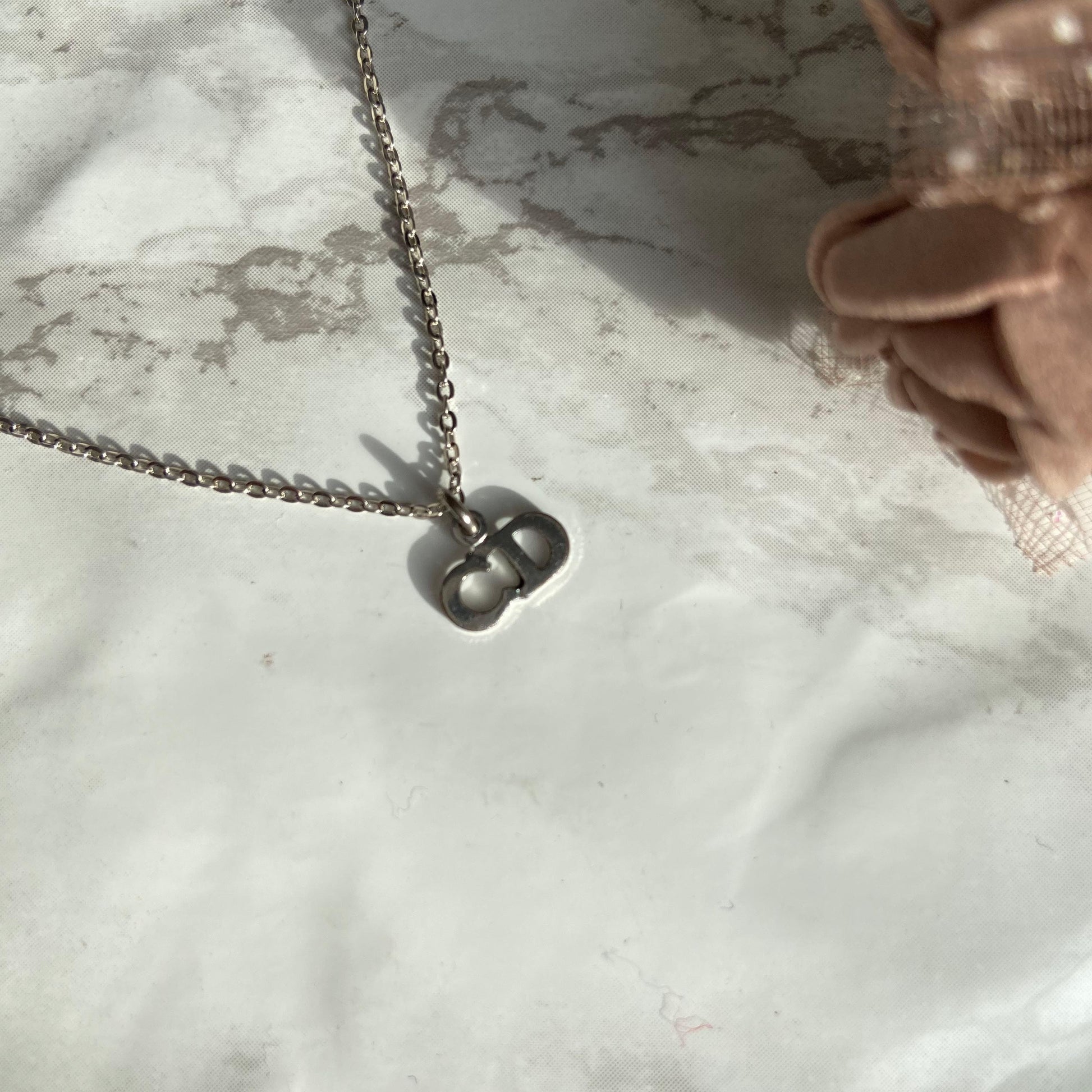 Authtentic Dior Silver mini tag C.D  Reworked Necklace - Boutique SecondLife