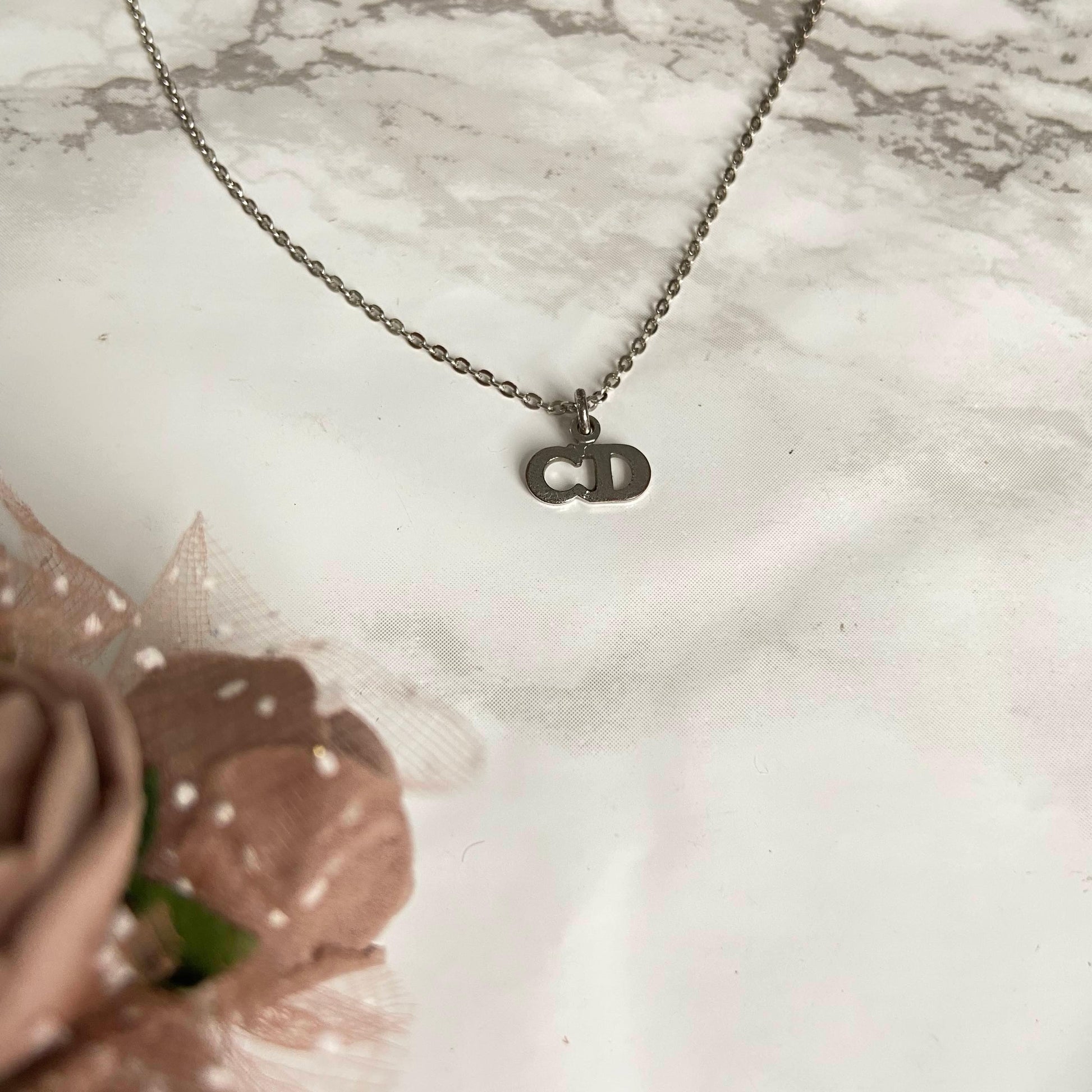 Authtentic Dior Silver mini tag C.D  Reworked Necklace - Boutique SecondLife