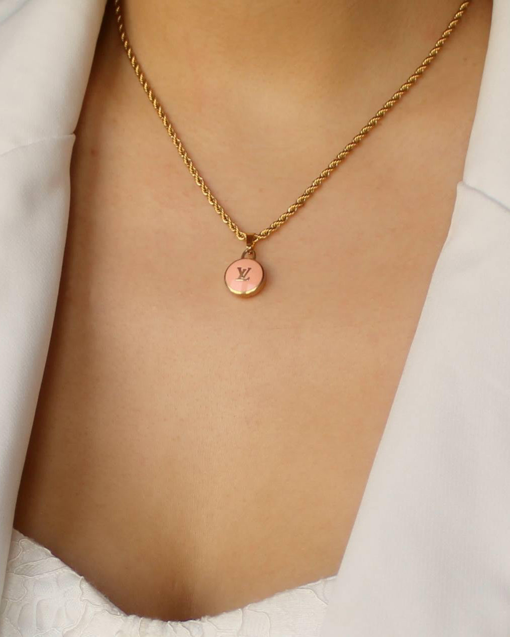 Authentic Louis Vuitton Logo Peach Pendant- Necklace - Boutique SecondLife