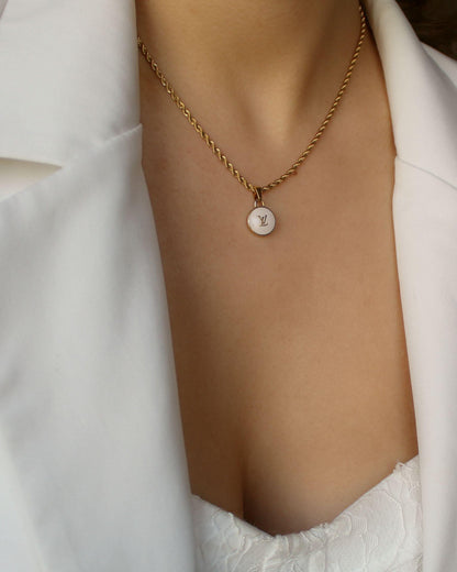 Authentic Louis Vuitton Logo White Pendant- Necklace - Boutique SecondLife