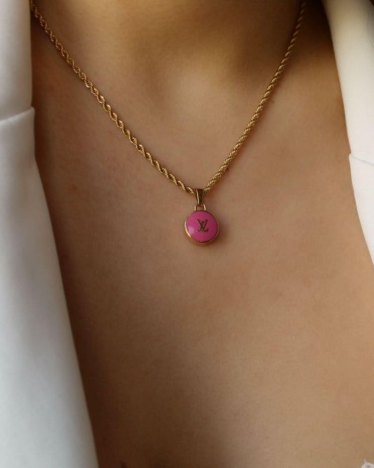 Authentic Louis Vuitton Logo Fucsia Pendant- Necklace - Boutique SecondLife