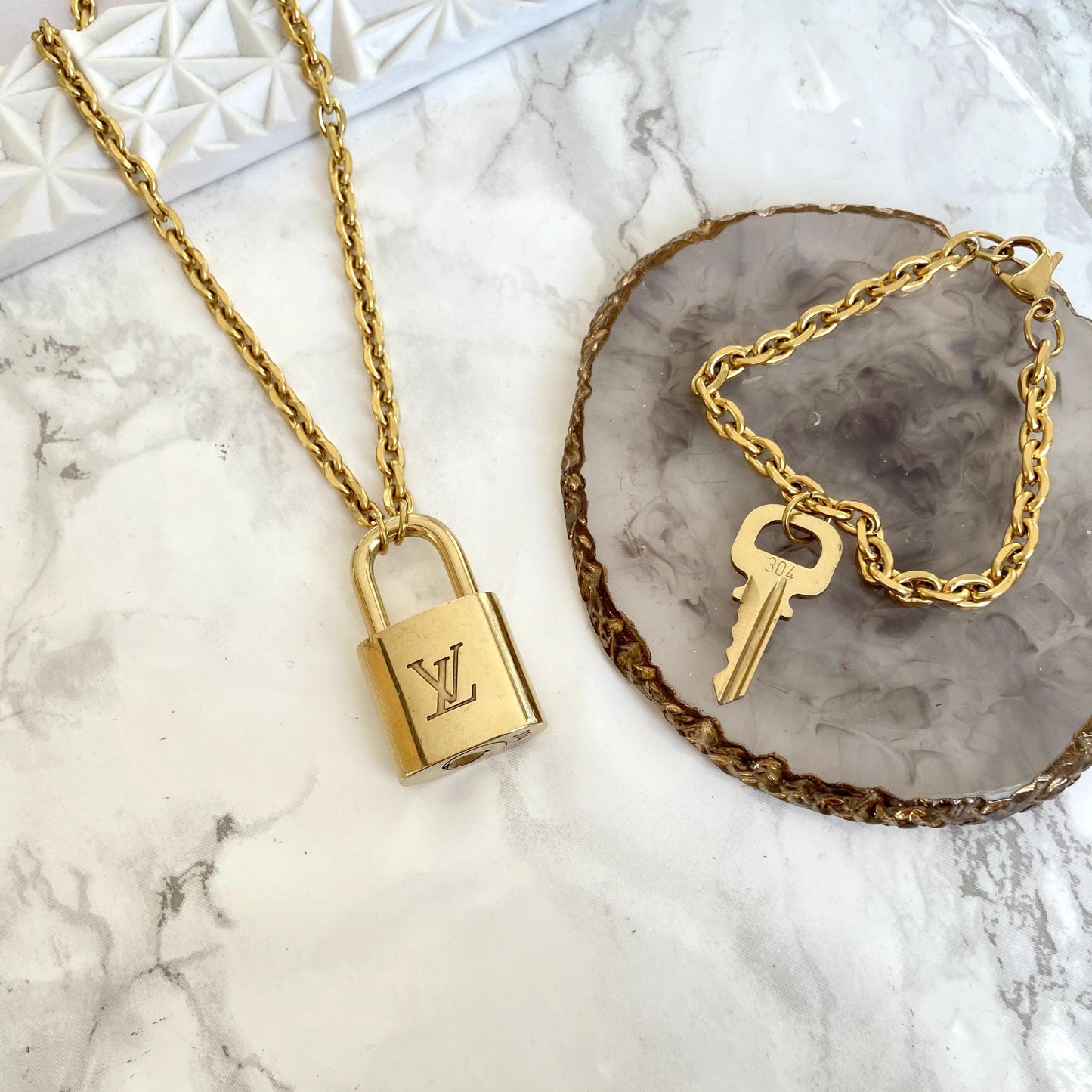 Louis Vuitton Set Lock Rolo chain Necklace with Key Bracelet - Boutique SecondLife