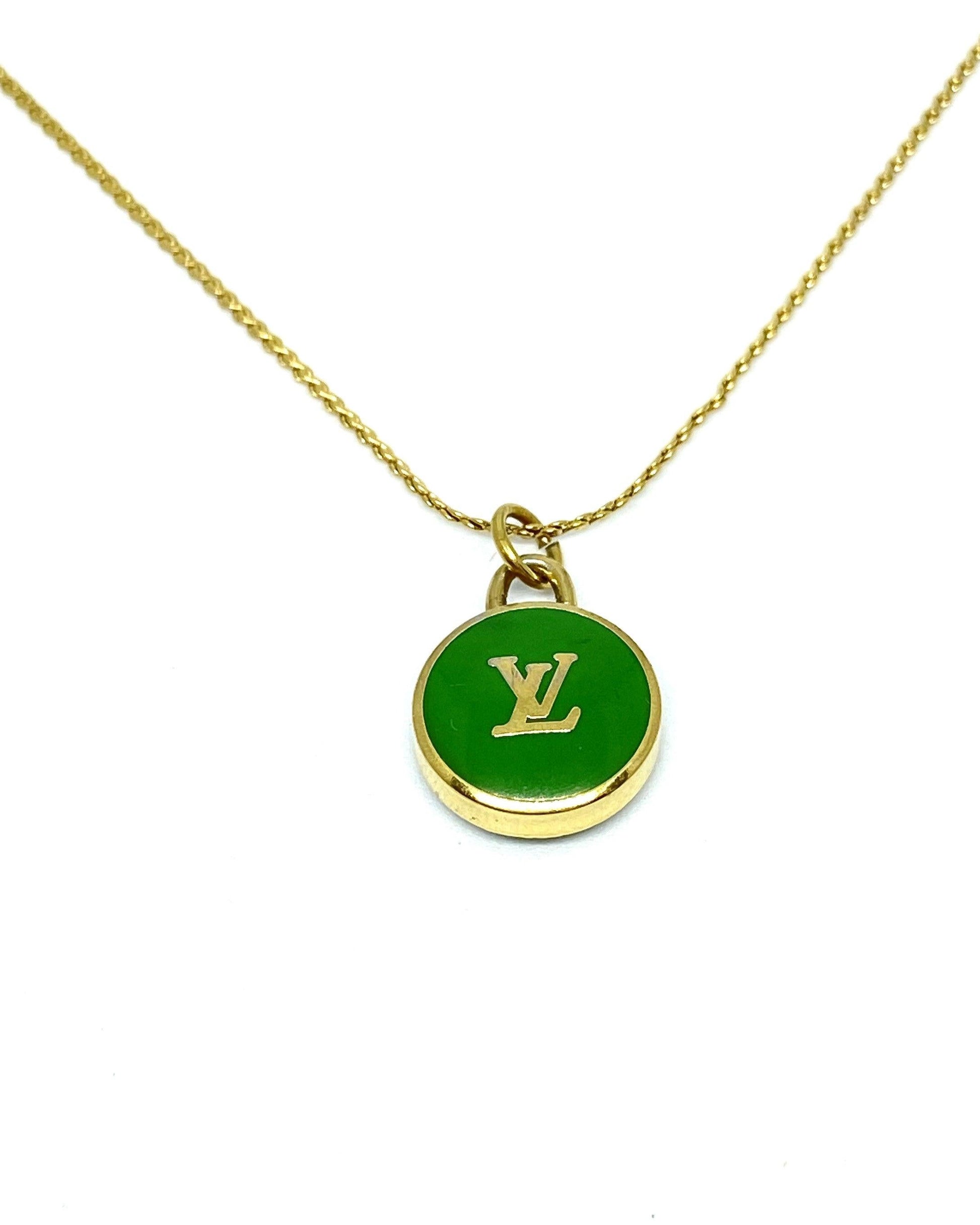 Authentic Louis Vuitton Logo Green Pendant- Necklace - Boutique SecondLife