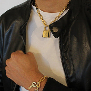 Louis Vuitton Set Lock Geometric Chain Necklace And Key Bracelet