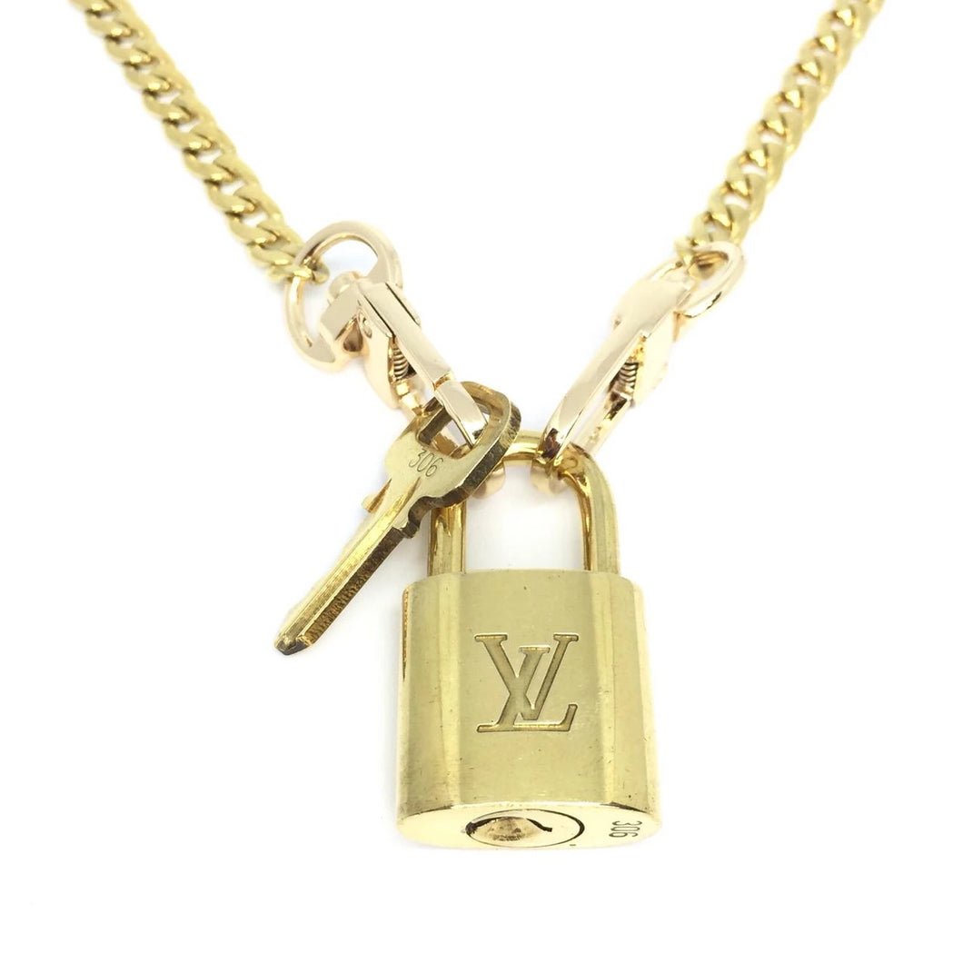 Louis Vuitton Authentic Padlock Cuban Link Gold Necklace Lock Without Key
