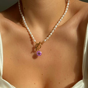 Authentic Louis Vuitton Purple Pendant Pastilles- Pearls Necklace
