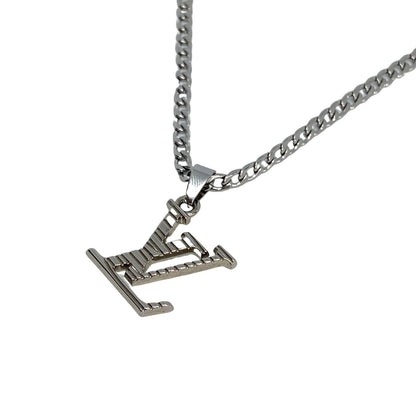 Authentic Louis Vuitton Logo Silver Charm- Reworked Necklace - Boutique SecondLife