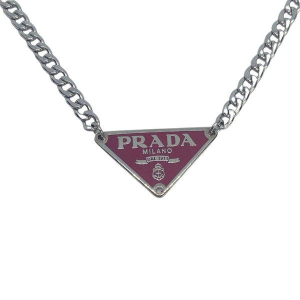 Repurposed Authentic Silver Prada Vermillon plaque tag - Necklace - Boutique SecondLife